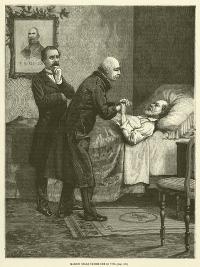 Mazzini in den letzten Stunden seines Lebens (Gravur) von Italian School