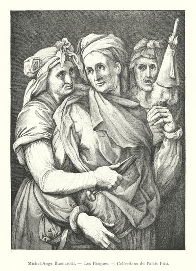 Michelangelo Buonarroti, Die Parzen, Sammlungen des Pitti-Palastes (Gravur) von Italian School