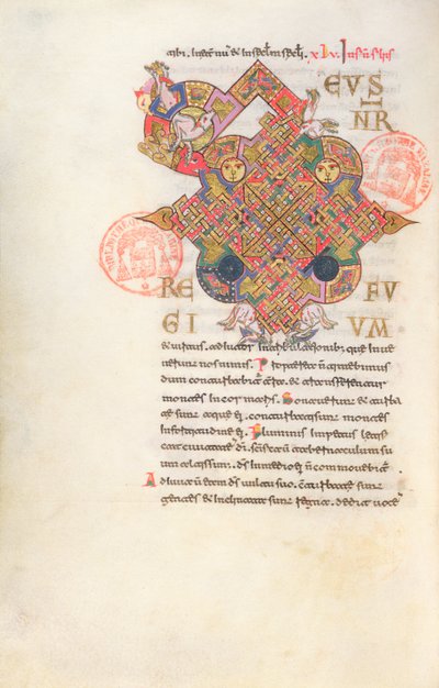 Buchstabe D (Deus) Initiale aus dem Brevier von Monte Cassino von Italian School