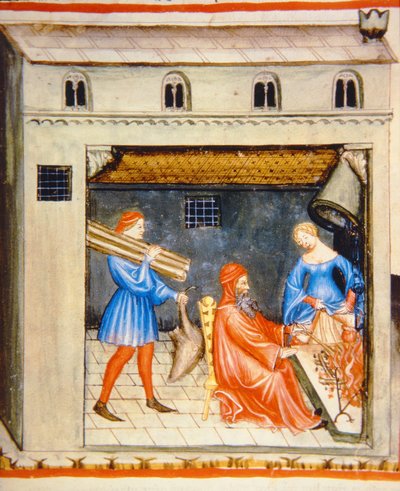 Nova 2644 fol.55r Winter: Vor dem Feuer, aus Tacuinum Sanitatis von Italian School