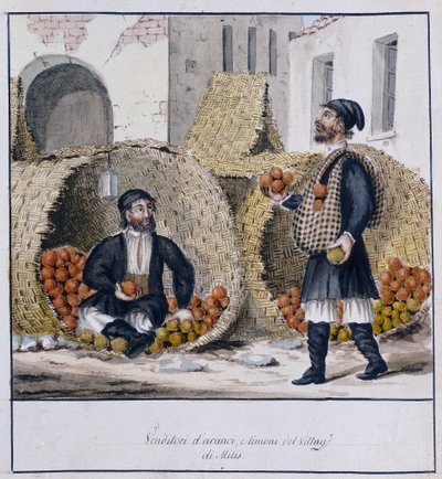 Orangen- und Zitronenverkäufer von Milis auf Sardinien, gedruckt ms.258, Luzzetti-Sammlung von Italian School