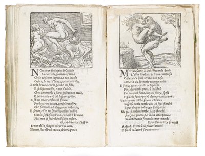 Seite aus "Sonetti Lussuriosi" von Pietro Aretino, illustriert von Giulio Romano und graviert von Marcantonio Raimondi, veröffentlicht in Venedig, ca. 1527 von Italian School