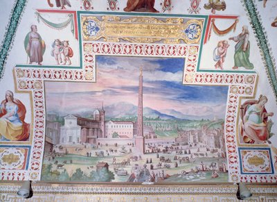 Piazza del Popolo, während der Herrschaft von Papst Sixtus V. von Italian School