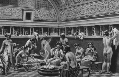 Pompeji: Innenansicht der Thermen des Forums (Lithographie) von Italian School