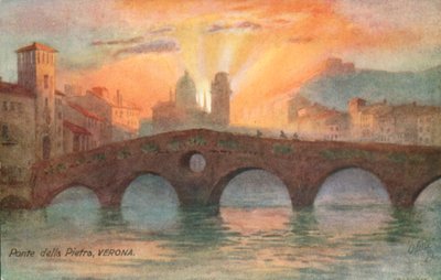Ponte Pietra, älteste römische Brücke, Verona, Italien von Italian School