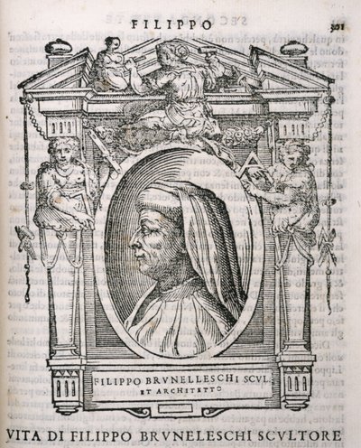 Porträt von Filippo Brunelleschi (1377-1446) aus Vasaris Leben der Künstler, erstmals veröffentlicht 1550 von Italian School