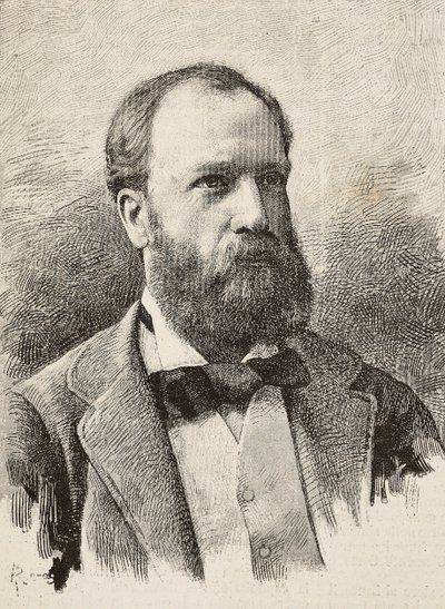 Porträt von Karl Hillebrand (1829-1884), deutscher Historiker, Gravur von Riera nach einem Foto von Schemboche, aus L