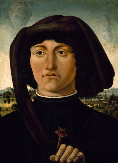 Porträt eines jungen Mannes mit einer rosa Blume, ca. 1475-85 von Italian School
