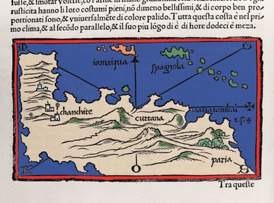 Darstellung der Karibischen Inseln und der Küsten Venezuelas. Isolario (Inselkarte) von Benedetto Bordone. Venedig 1547 von Italian School