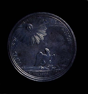 Rückseite einer Porträtmedaille von Anna Isabella von Mantua mit einem Adler, der die Sonne beobachtet, geprägt 1698. Inschrift: VNVS AMOR von Italian School