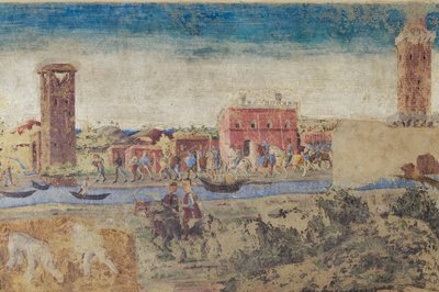 Fluss, Türme und Landleben (Detail), Halle der Monate, Unterer Abschnitt: Lebensszenen des Hofes von Borso d