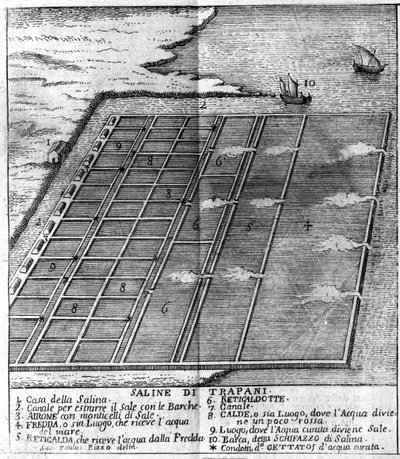 Salzmarsh in Trapani. Illustrierte Tafel aus „Stato Presente della Sicilia“ von Arcangelo Leanti, Palermo 1761 von Italian School