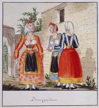 Sardische Frauen in Trachten aus Campidano, gedruckt ms.258, Luzzetti-Sammlung von Italian School