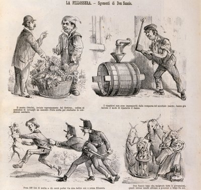 Satirische Karikatur zur Weinbaukrise durch Phylloxera, Illustration aus der satirischen Zeitung Spirito Folletto, 18. September von Italian School