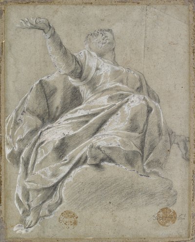 Sitzende weibliche Figur auf einer Wolke, nach oben blickend von Italian School