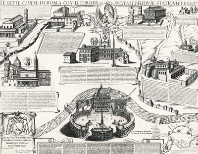 Sieben Kirchen von Rom, mit Porträt von Alexander VII (Papst 1655-1667), Italien von Italian School