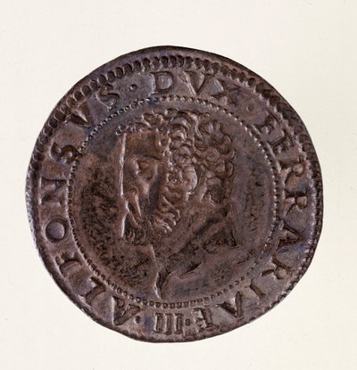 Silbermünze (Testone) aus Ferrara: Herrschaft von Herzog Alfonso II d