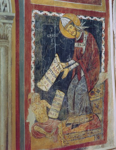 Heiliger Gregor der Große, mit Hiob zu seinen Füßen, St. Gregors Kapelle, ca. 1224 von Italian School