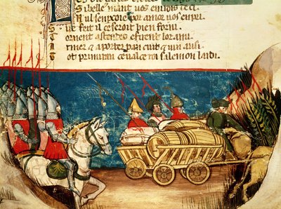 Die Armee von Karl dem Großen (742-814) und der Transport von Vorräten, aus einem venezianischen Kodex von Italian School