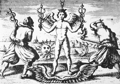Der Merkur der Philosophen, aus Della Tramutatione Metallica von Giovanni Battista Nazari (1589) illustriert in einer Geschichte der Magie, veröffentlicht Ende des 19. Jahrhunderts von Italian School