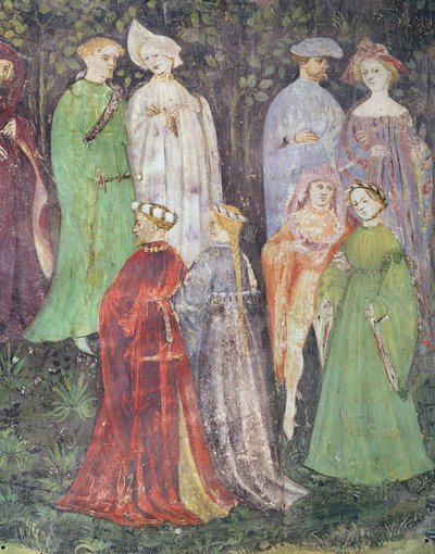 Der Monat Juni, Detail von Adligen und Frauen beim Spaziergang, ca. 1400 von Italian School