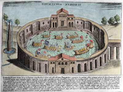Die Naumachie von Nero, Darstellung einer Seeschlacht in Rom (Stich, 17. Jahrhundert) von Italian School