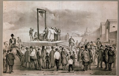 Die Hinrichtung von Felice Orsini und Pieri am 13.03.1858, die den Anschlag vom 14. Januar 1858 gegen Napoleon III. auf dem Place de la Roquette in Paris durchführten von Italian School