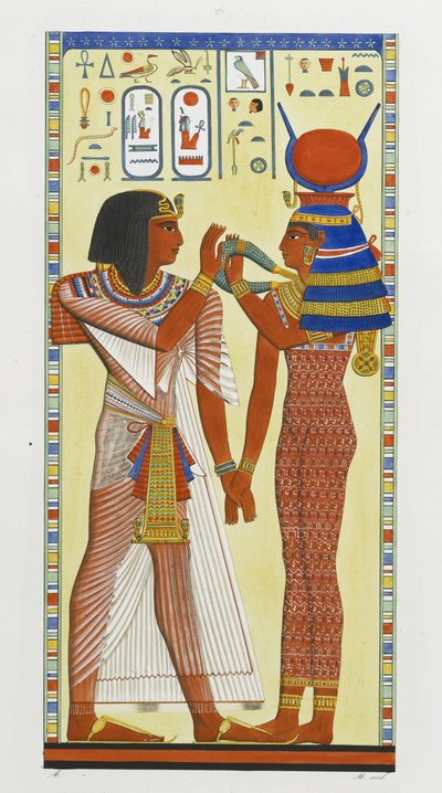 Die Göttin Hathor legt Seti I das magische Halsband an von Italian School