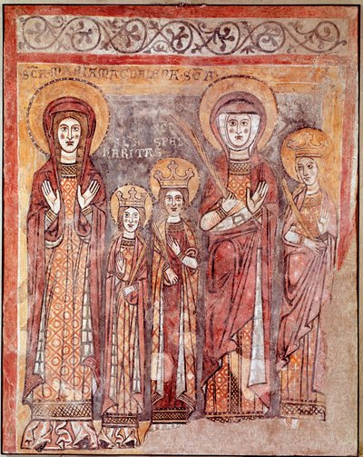 Theologische Tugenden: Glaube, Nächstenliebe und Hoffnung (Fresko, 8. Jahrhundert) von Italian School