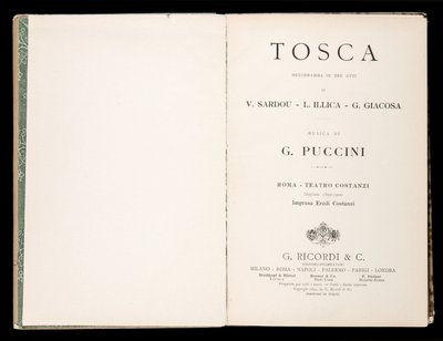 Titelseite, Libretto della Tosca, von Giacomo Puccini, Edizione Ricordi, Italien von Italian School