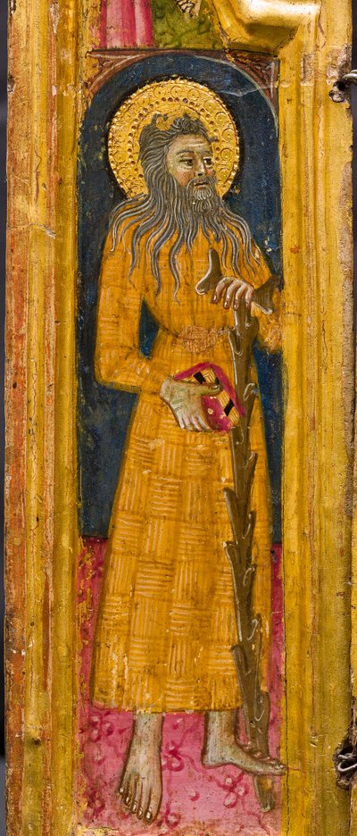 Triptychon: Heiliger Antonius Abt auf dem Thron, Heiliger Paulus der Einsiedler und Heiliger Onophrius, (Detail), Mitte des 14. Jahrhunderts von Italian School