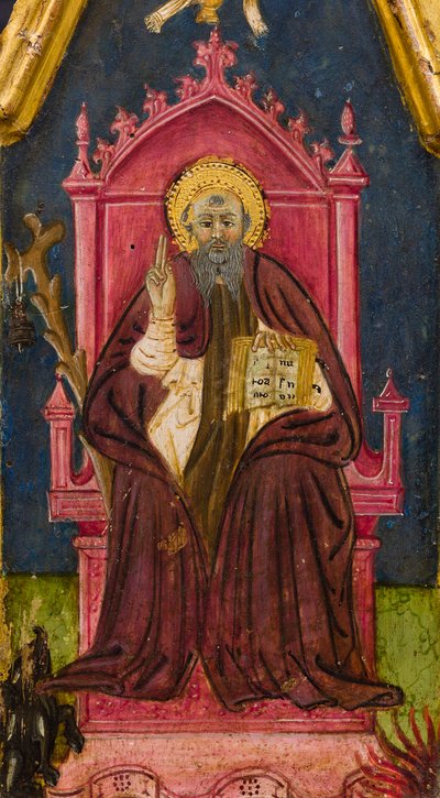 Triptychon: Heiliger Antonius Abt auf dem Thron, Heiliger Paulus der Einsiedler und Heiliger Onophrius (Detail) von Italian School