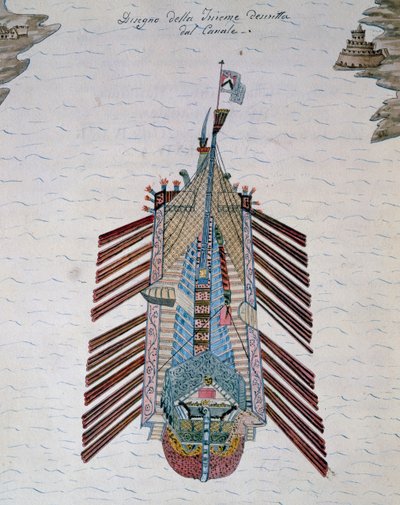 Trireme (Schiff mit drei Ruderbänken), aus dem Traktat über die Seemiliz, von Cristoforo Canal (1510-1562), Italien von Italian School