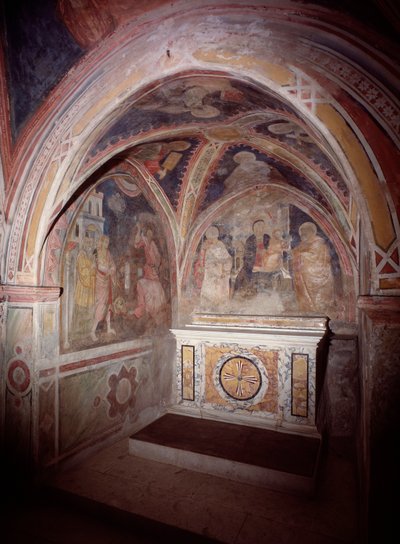 Ansicht des Presbyteriums der Oberkirche mit dem Altar im Cosmatesken Stil von Italian School