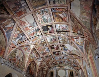 Ansicht des gewölbten Raumes, dekoriert mit Fresken des Alten und Neuen Testaments von Italian School