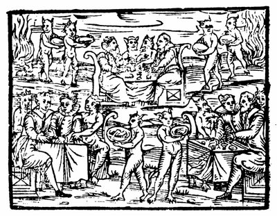 Hexen und Zauberer beim Sabbat, Illustration aus Compendium Maleficarum von Francesco Maria Guazzo, 1608 von Italian School