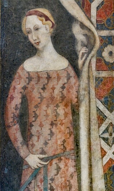Frau, die einen Vorhang mit geometrischem Muster zeichnet, Anfang des 15. Jahrhunderts von Italian School