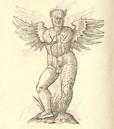 Illustration von Monstrum cornutum und alatum aliud aus Aldrovandis Geschichte der Monster, 1642 von Italian School