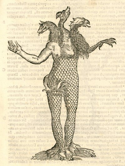 Illustration von Monstrum triceps capite Vulpis, Draconis, & Aquilae aus Aldrovandis Geschichte der Monster, 1642 von Italian School