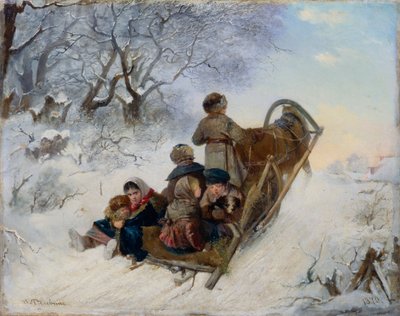 Kinder auf einem Pferdeschlitten, 1870 von Ivan Andreyevich Pelevin