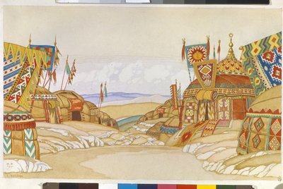 Das Polowzische Militärlager. Dekor für die Oper Fürst Igor von Alexander Borodin von Ivan Yakovlevich Bilibin