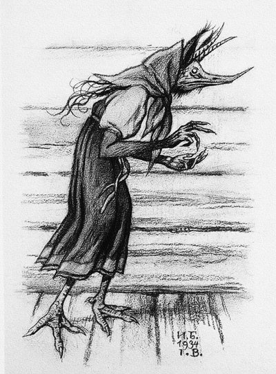 Kikimora, eine legendäre Figur, ein weiblicher Hausgeist in der slawischen Mythologie von Ivan Bilibine