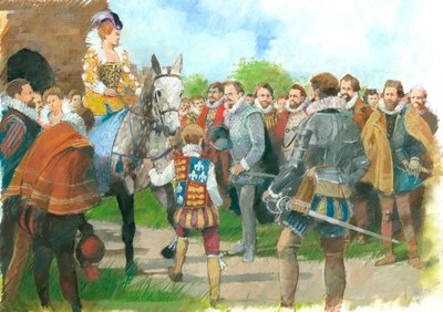 Elizabeth I. wird auf Schloss Kenilworth begrüßt, 1570er, ca. 1990-2010 von Ivan Lapper