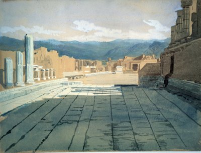Pompeji (Italien). Ansichten des Forums der römischen Ruinen in der Bucht von Neapel, vor dem Vesuv. Werk von Ivan Nikolayevich Kramskoi (1837-1887), Aquarell auf Papier von Ivan Nikolaevich Kramskoy