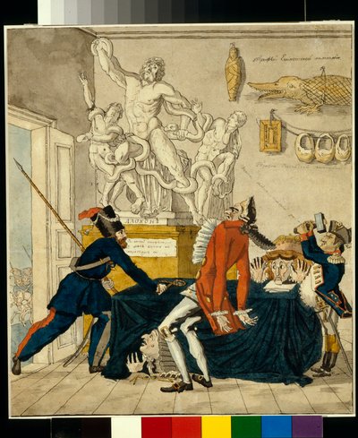 Napoleon Bonaparte (1769-1821) verkauft gestohlene Güter, darunter die Laokoon-Gruppe von Ivan Nikolayevich Terebenev