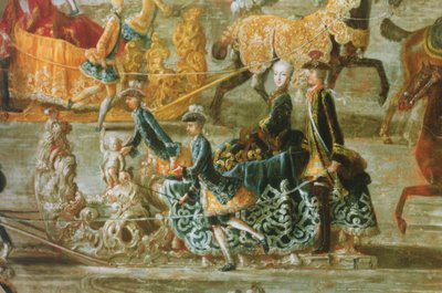 Die kaiserliche Schlittenfahrt anlässlich der Hochzeit von Kaiser Joseph II. von Österreich mit seiner zweiten Frau Maria Josepha von Bayern: Detail eines Schlittens von J.C. Auerbach