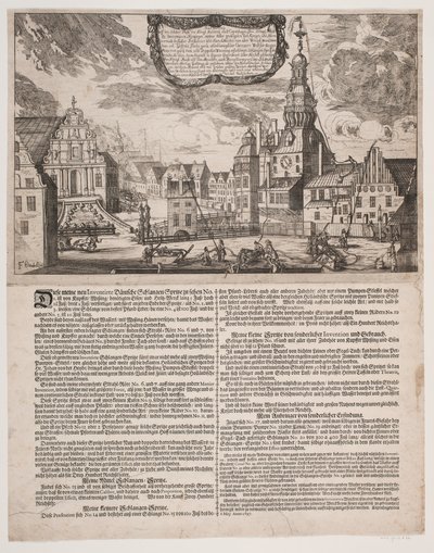 Schlossplatz in Kopenhagen während der Nutzung der von Branddirektor Fuchs erfundenen Spritzen von J.E. Wedel
