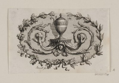 Eine zweihenkelige Vase, umgeben von Blattornamenten von J.F. Clemens