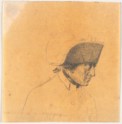 Vorarbeit zu einem der Köpfe für den Stich: Friedrich der Große reitet nach einer Revue in Potsdam nach Hause von J.F. Clemens