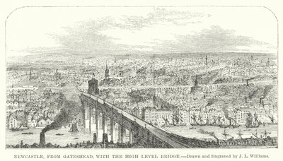Newcastle, von Gateshead aus, mit der High Level Bridge von J.L. (after) Williams
